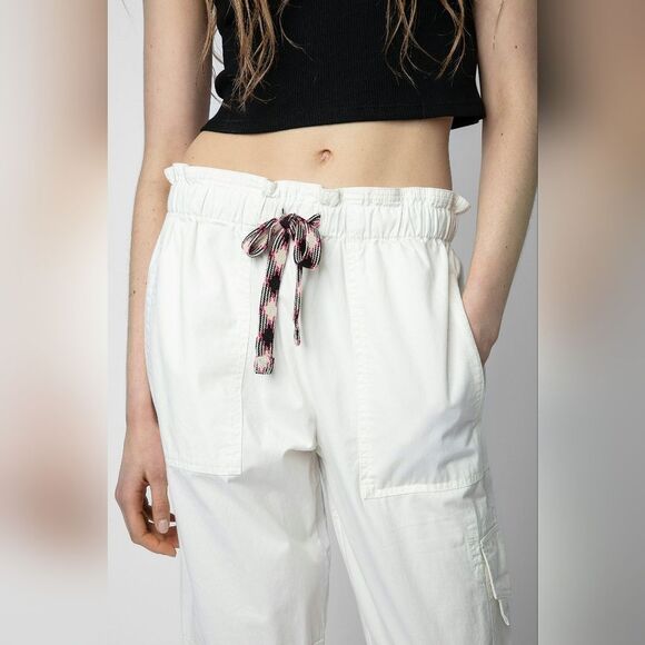 Zadig & Voltaire Plumy Pants Women's white cotton pants with drawstring Size 34 - Picture 2 of 8